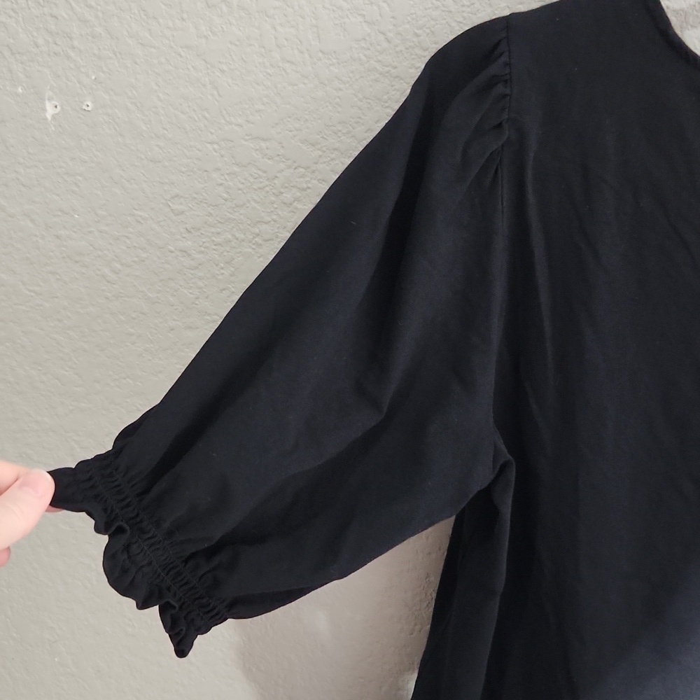 Ann Taylor Factory Blouse Size L Black Balloon Sleeve Top Shirt - Picture 5 of 9